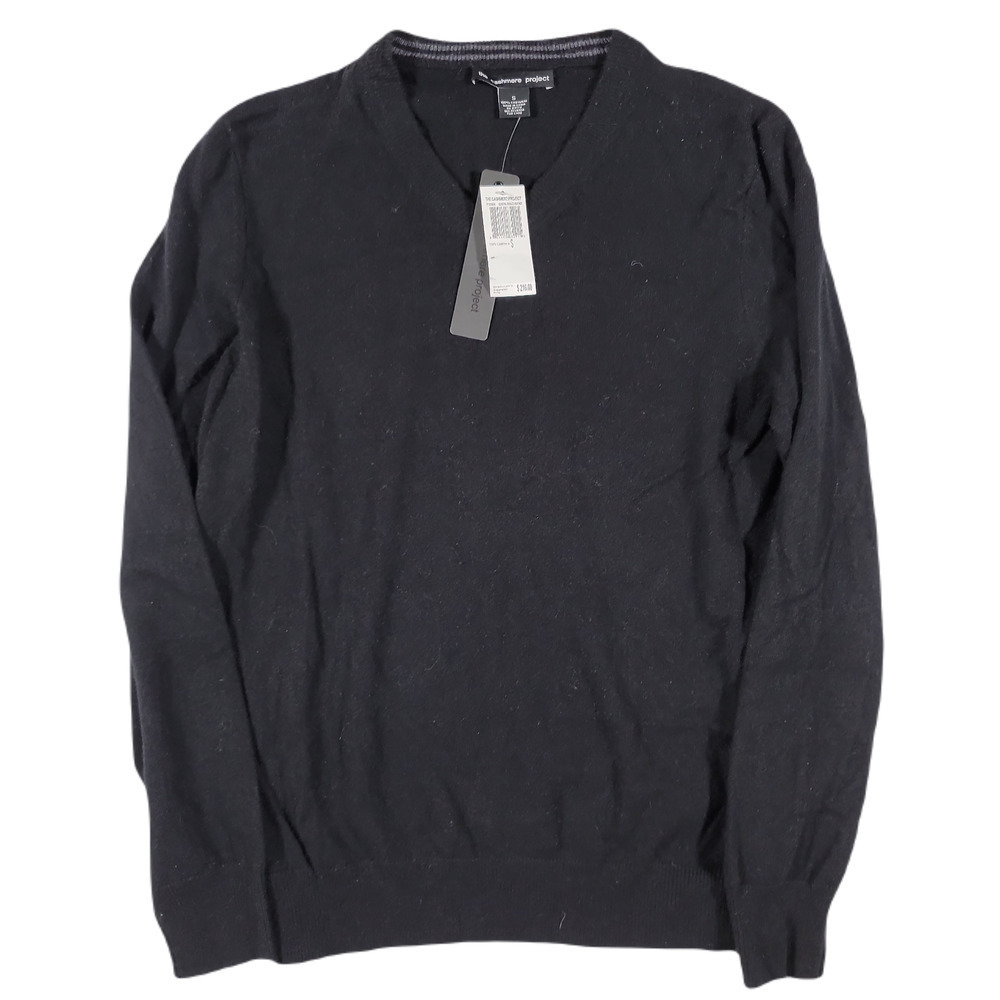 The Cashmere Project 100% Cashmere Sweater Mens Small Black V Neck $208 NEW